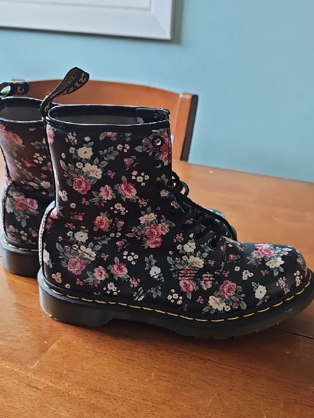 Dr. Martens Black Floral Lace-Up Ankle Booties - Picture 2 of 5